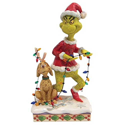 Enesco Jim Shore Dr. Seuss The Grinch and Max Wrapped in Lights Figurine, 8.25 Inch, Multicolor