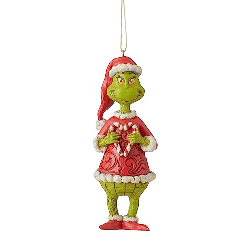 Enesco Jim Shore Dr. Seuss The Grinch Holding Candy Cane Hanging Ornament, 5.31 Inch, Multicolor