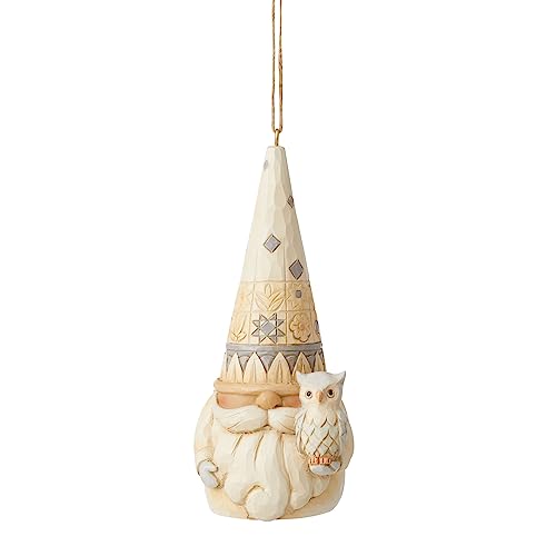 Enesco Jim Shore Heartwood Creek White Woodland Gnome with Owl Hanging Ornament, 4.5 Inch, Multicolor