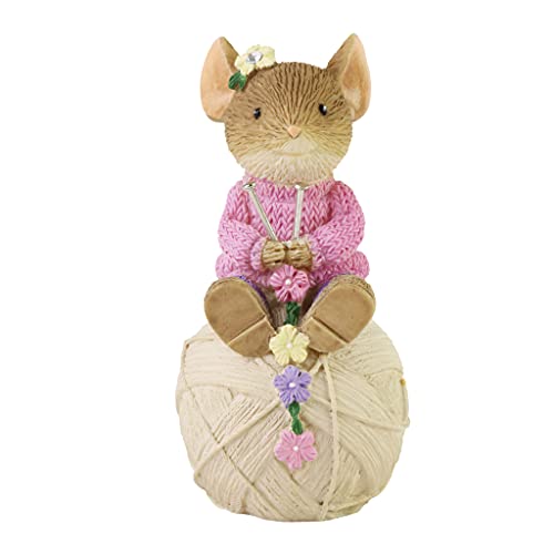 Enesco Tails wth Heart Knitting Mouse Sitting on Yarn Miniature Figurine, 2.16 Inch, Multicolor