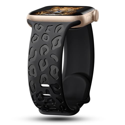 Engraved Bands Compatible with Apple Watch Band 45mm - Leopard-Black