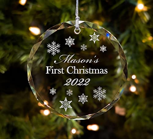 Engraved Crystal First Christmas Ornament