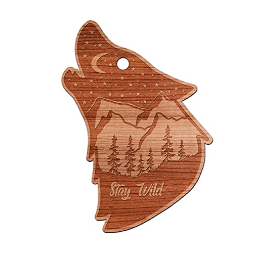 Engraved Wooden Wolf Christmas Ornament