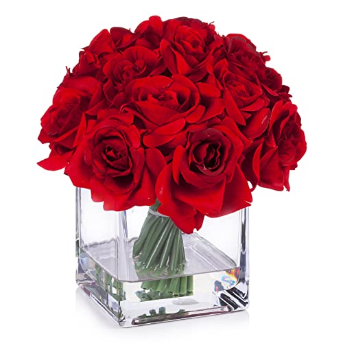 Enova Floral Red Rose Artificial Flowers in Vase