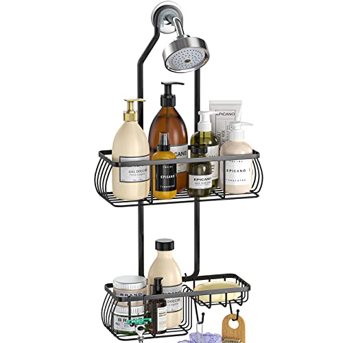 Epicano Hanging Shower Caddy with Hooks - Matte Black