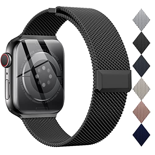 EPULY Compatible with Apple Watch Band 42mm 44mm 45mm 49mm 38mm 40mm 41mm, Stainless Steel Mesh Loop Magnetic Clasp for iWatch Bands Ultra Series 8 SE 7 6 5 4 3 2 Women Men-49mm/45mm/44mm/42mm Black