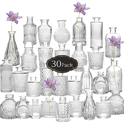 ESON CASA Glass Bud Vase Set of 30, Small Vases for Flowers, Mini Vases for Rustic Wedding Decorations, Home Table Flower Décor, Clear Centerpieces