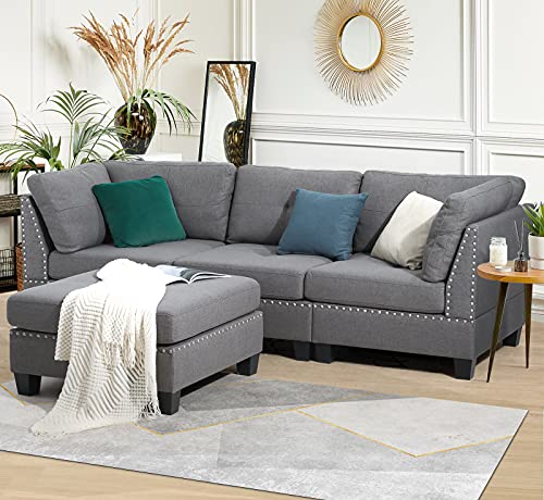 Esright Convertible Sectional Sofa Couch with Ottoman