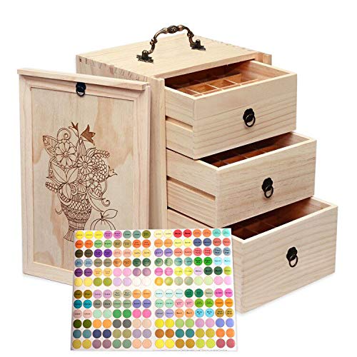 Essential Oil Bottles Storage for 60 Bottles - Holds 5 10 15 20 30 ml Travel Box For Young Living & Doterra bottles - Essential Oil Box Natural Wood(Update Version)