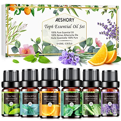 Essential Oils Set, Aromatherapy Essential Oil Kit with 6x10ml Bottles