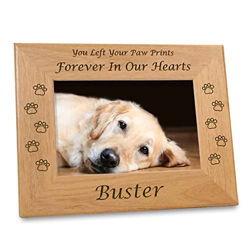 Etched In My Heart Pet Memory Frame Personalized Dog Memorial Gifts (4x6 Photo) w/ “Paw Prints” Custom Message on Rustic Alder Wood for Loving Memorabilia Picture of Deceased & RIP (6x8 Size)