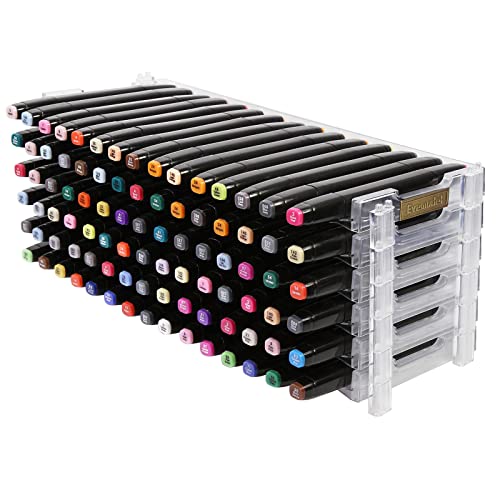 Evemodel Universal 6 Layers Tray Universal Marker Storage Rack, Penholder Display for 90 Pens SN01 Pencil Organizer Holder for Desk (Clear-6 layers)