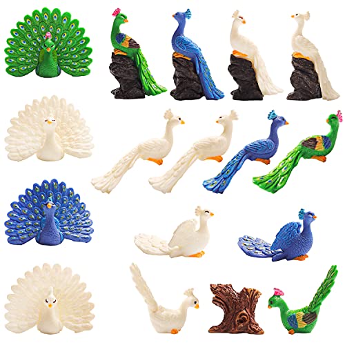 Exasinine 17 Pcs Cute Peacock Miniature Figurines