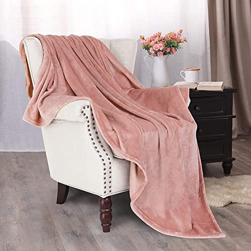 Exclusivo Mezcla Extra Large Fleece Throw Blanket for Couch, Super Soft and Warm Blankets, Dusty Pink Throw for Fall and Winter, Cozy, Plush, Lightweight, 50x70 inches