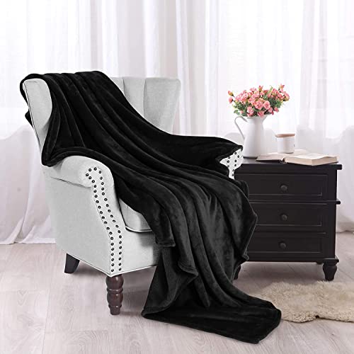 Exclusivo Mezcla Fleece Throw Blanket for Couch, Sofa, Super Soft and Warm Blankets, Black Throw for Fall and Winter, Cozy, Plush, Lightweight, 50x60 inches
