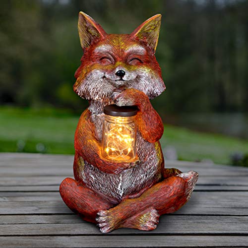 Exhart Fox Solar Garden Statue with Glass Jar