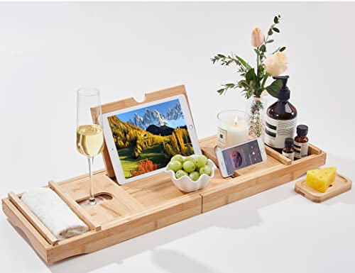 Expandable Bath Caddy with Wine and Book Holder