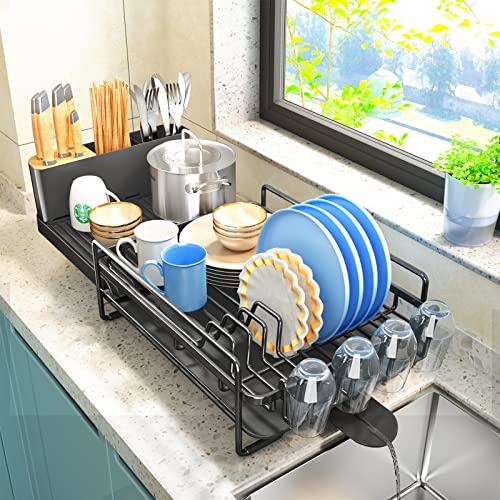 LIONONLY Dish Drying Rack with Drainboard, Stainless Steel Dish