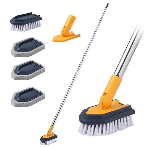 Eyliden Tub Scrubber with Long Handle, Tub and Tile Scrubber Brush - 5  Scouring Pads, 1 Brush Head - No Scratch Scrubber Brushes for Bathroom  Kitchen