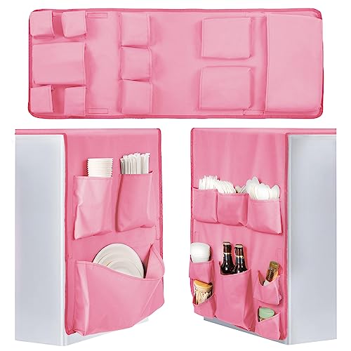 Extended Mini Fridge Caddy Organizer- 55" x 16.5" Dorm and Office Over the Fridge Caddy Organizer with 11Pockets for Flatware Drink Paper Goods- Over the Fridge Storage Organizer for Dorm Office, Pink
