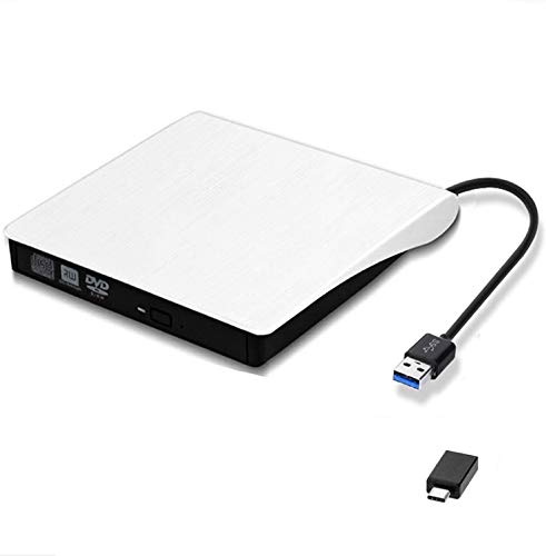 External DVD Drive, USB 3.0 with Type-C Adapter Portable CD/DVD +/-RW Drive