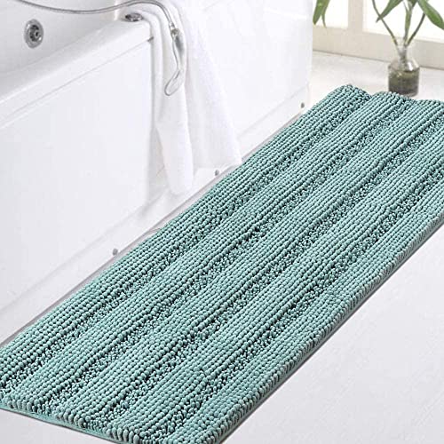 Extra Long Bathroom Rug Blue Chenille Bath Rug