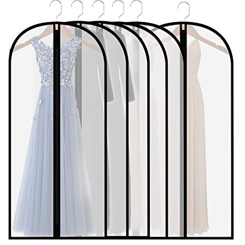 Extra Long Dress Garment Bags - Clear Hanging Lightweight Dust Cover - Pack of 6
