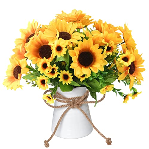 Fake Sunflower Bouquet with Ceramic Vase