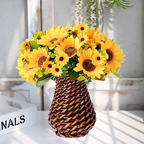 Fake Sunflower Centerpieces with Rattan Vase