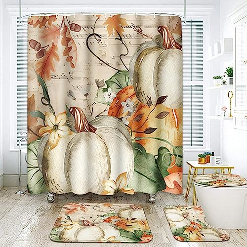 Fall Pumpkins Floral Wood Vintage Shower Curtain Sets