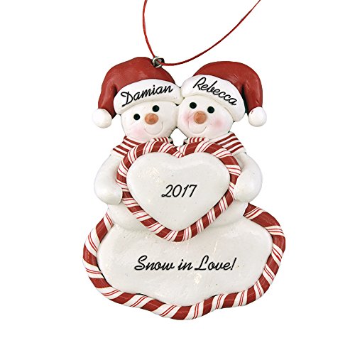 Family of 2, 3, 4, 5 Snowmen with Heart Personalized Christmas Ornament