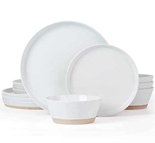 Famiware Saturn Dinnerware Sets, 12 Piece Dish Set, Plates and Bowls Sets for 4, White