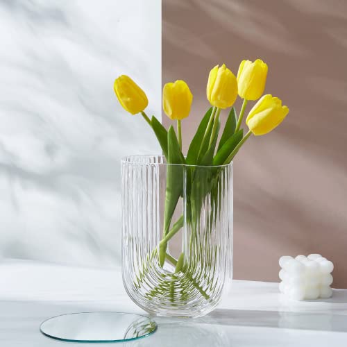 FAMUKEN Glass Ribbed Vase for Flowers