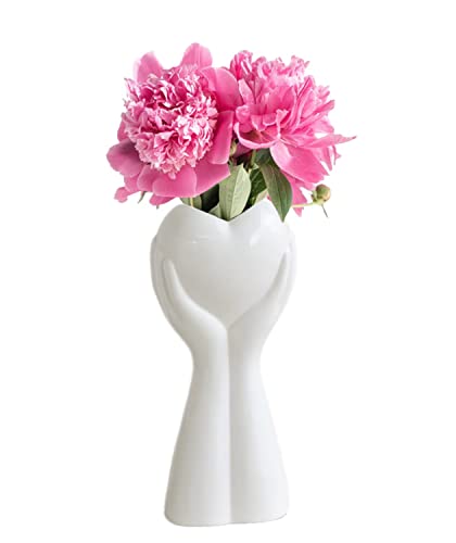 FAMUKEN Hand Holding Heart Flower Vase