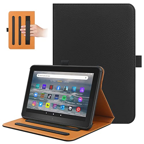 FANRTE Case for All-New Kindle Fire 7 Tablet(12th Generation, 2022 Release) Premium PU Leather Stand Cover with Convenient Hand Strap for Kindle fire 7 12th Gen with Auto Wake/Sleep (Black)
