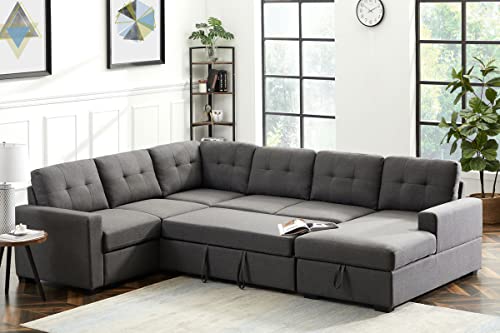 FANYE Upholstered Sectional Sofa with Sleeper Bed and Storage