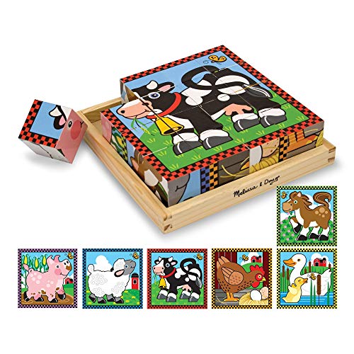 Farm Wooden Cube Puzzle With Storage Tray