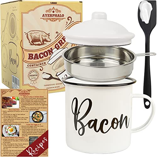 Bacon Grease Container with Strainer 48 Oz Stainless Steel Oil Container Pot  Fat