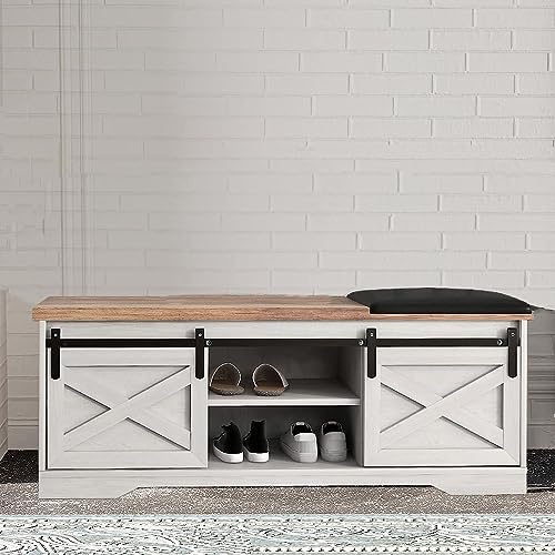 Farmhouse Entryway Bench with Shoe Storage