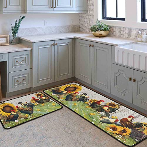 Anti Fatigue Kitchen Mat Set of 2 Pieces,Farmhouse Blue Kitchen Rugs and  Mats,Waterproof Non Slip Memory Foam Cushioned Comfort Kitchen Floor Mat,Padded  Kitchen Mats for Standing(17''x30''+17''x47'') 