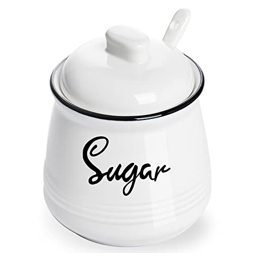 Farmhouse Porcelain Sugar Bowl with Lid and Spoon