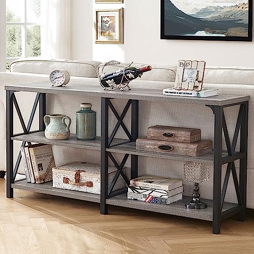 Farmhouse Rustic Console Table with Storage Shelf