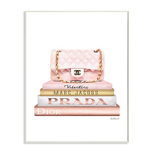 Fashioner Purse Bookstack Pink White Gold Watercolor Wall Art