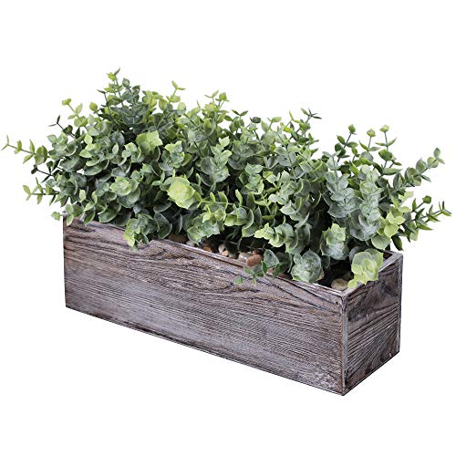 Faux Eucalyptus Plants in Rectangular Wood Planter Box