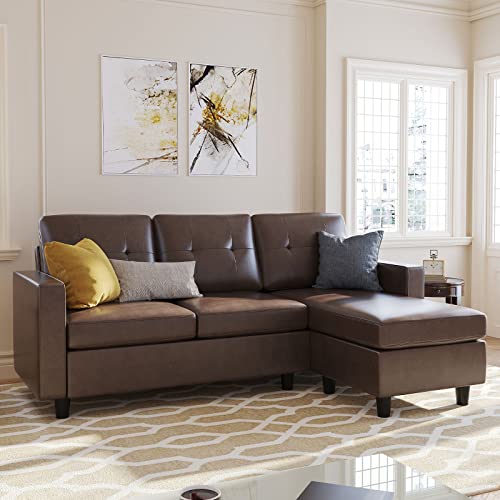 Faux Leather Sectional Sofa Couch for Small Spaces