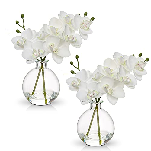 Faux Orchid Arrangement with Clear Glass Vase