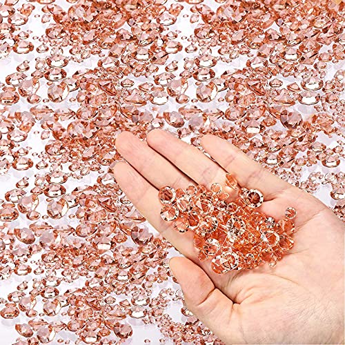 favoby 4000 Pcs Multi-Size Combination Wedding Table Scattering Crystal, Plastic Diamond Vase Rock Centerpiece for Vase Fillers Party Tables (Rose Gold)