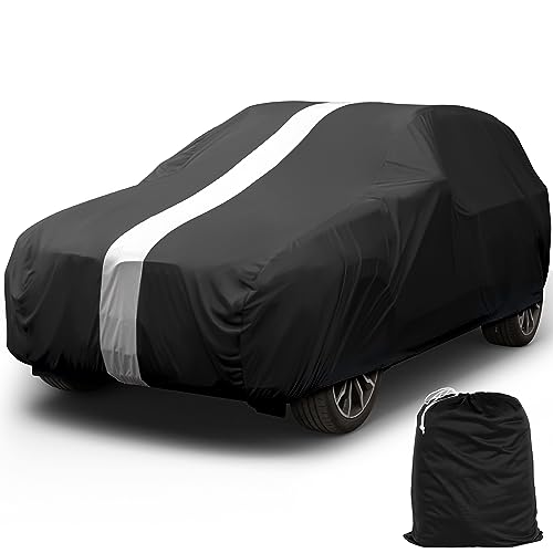 Favoto Car Cover Dustproof SUV Indoor - Stretch Cover Universal Fit 188-198 Inch Automobiles Full Car Cover with Storage Bag Breathable Windproof All-Weather Auto Vehicle Cover (Black-Upgraded)