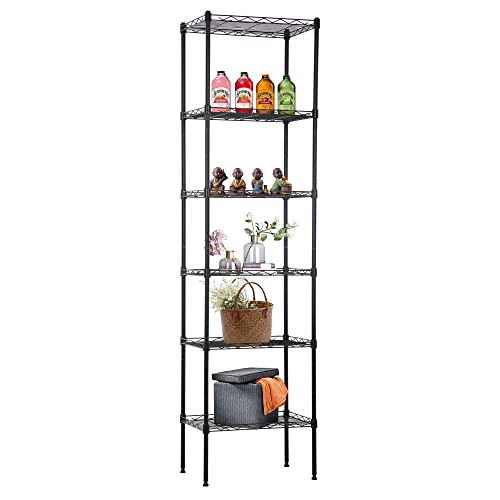 FDW 6 Tier Wire Shelving 17L x 12W x 64H Pantry Shelves Storage Rack Shelving Units Adjustable Metal Shelves for Kitchen Commercial Garage Small Places,Black