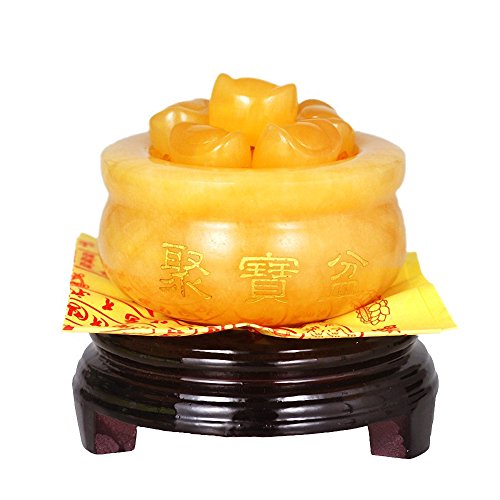 Feng Shui Golden Treasure Basin + 10 Pcs Ingot/Yuan Bao Wealth Porsperity Figurine